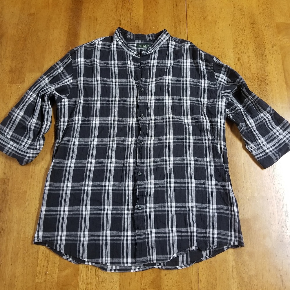 Zara Man Plaid Quarter Sleeve Shirt
